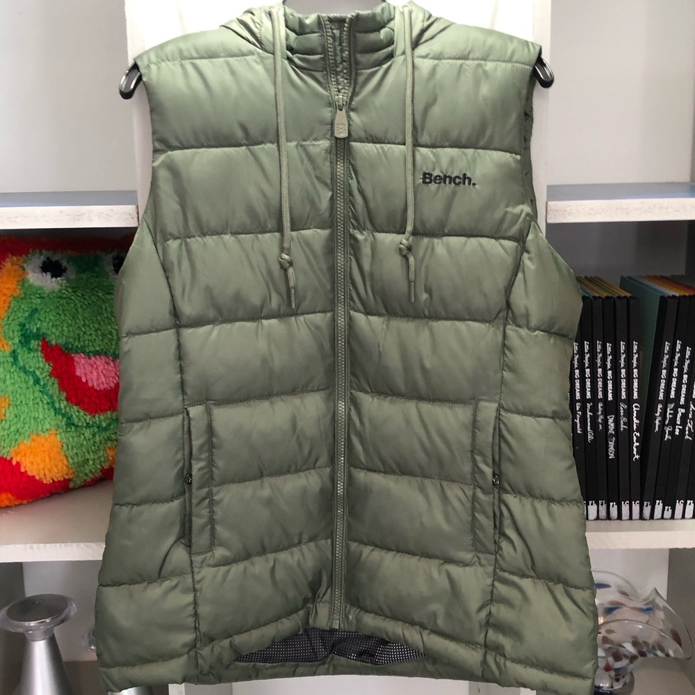 Bench Olive Green Quilted Hooded Puffer Vest with Branded Zipper